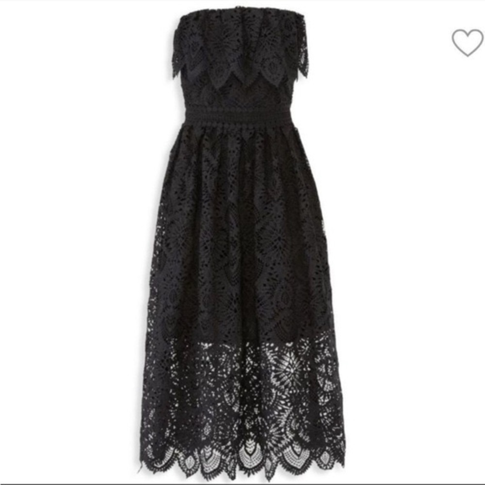 Shoshanna Black Lace Eleanora Strapless Midi Dress Cocktail‎ Sz 4